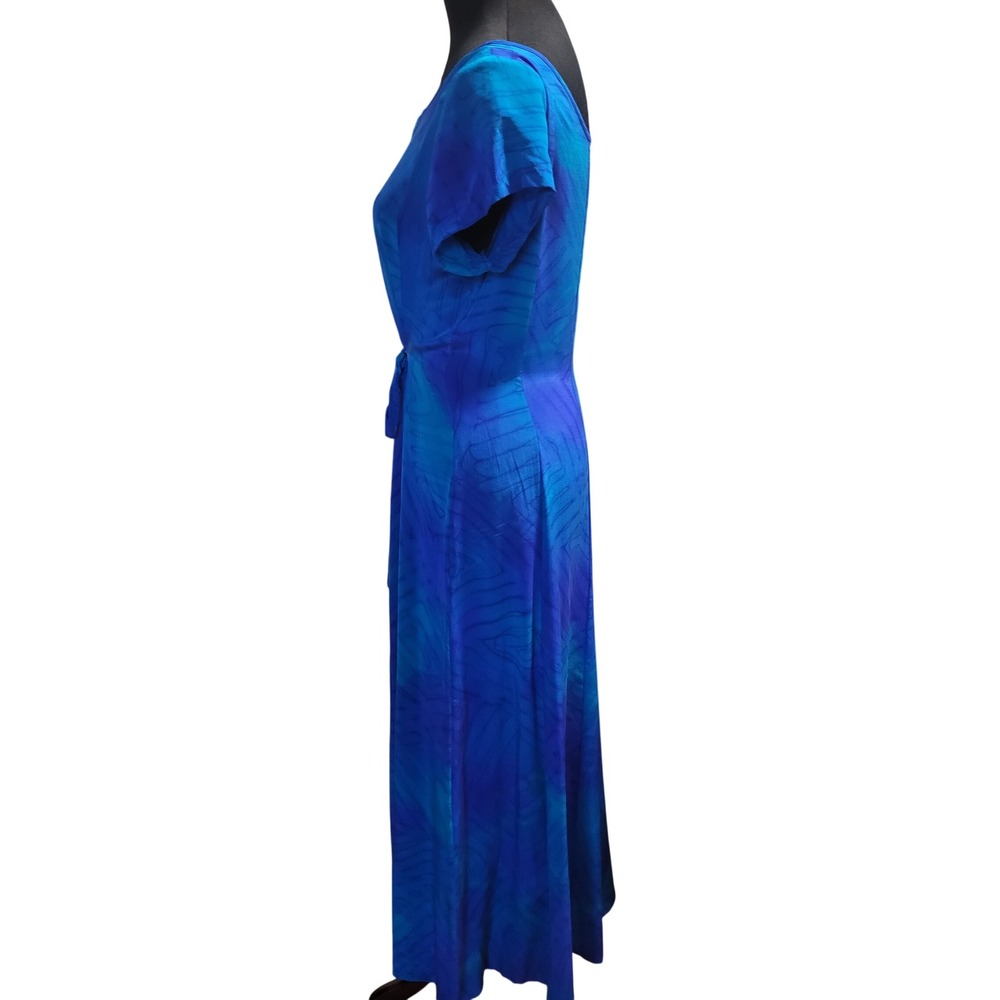 Vintage 90s 100% Silk Abstract Blue‎ Watercolor Maxi Dress S Resort SEE PHOTOS - Picture 6 of 8
